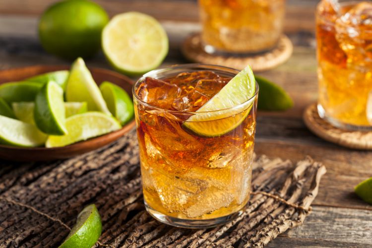 Dark and Stormy Rum Cocktail with Lime and Ginger Beer