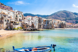 Old Harbour with fishing boat in Cefalu
