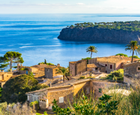 Beautiful small village at the coast of Majorca island, Spain Mediterranean Sea