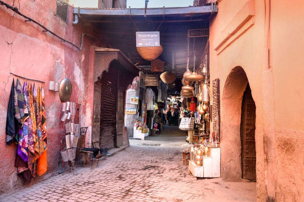 Marrakech: Morocco souvenirs on the market in medina