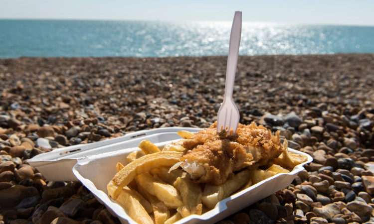 fish and chips on the beach