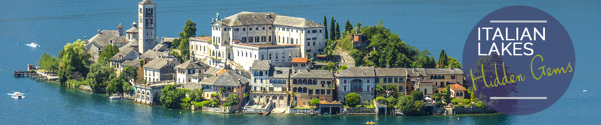 View of the island of San Giulio Lake Orta Italy