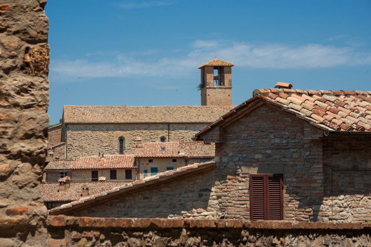 View of the medieval Saint Francis Church in the historic center of Montone