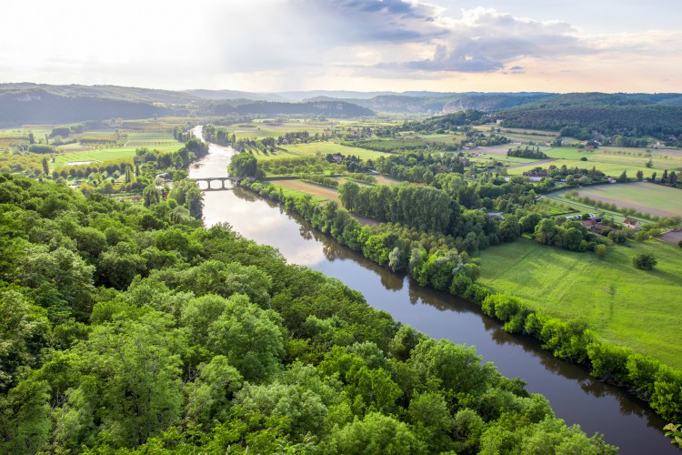 Landscape view on Dordogne river in France