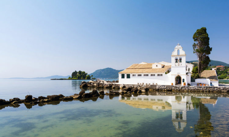 view on Pontikonisi on Corfu island, Greece