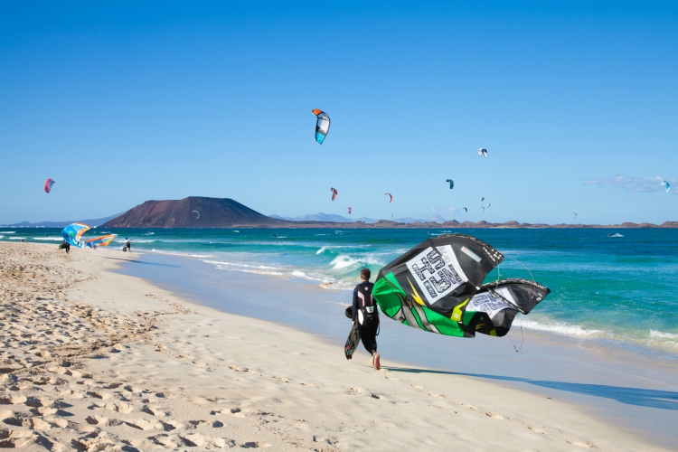 Kitesurfing at Flag Beach, Fuerteventura