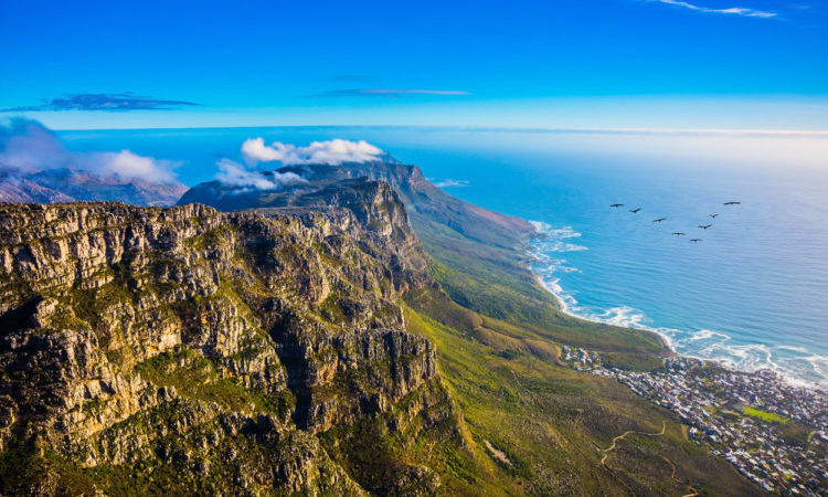 Top view of the Atlantic Ocean. National Park Table Mountain, South Africa, Cape Town