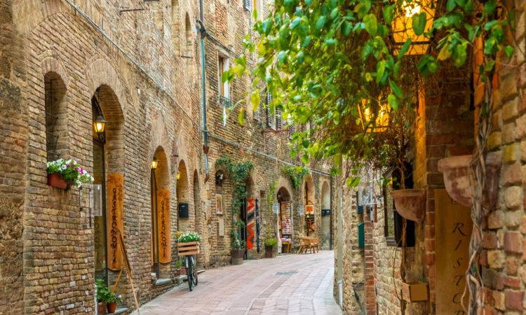 Alley in old town San Gimignano Tuscany Italy